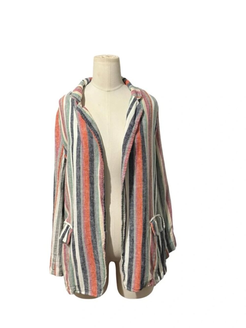 CASLON - Multicolor Linen Blend Striped Open Front Blazer Jacket Size Small - Picture 2 of 7